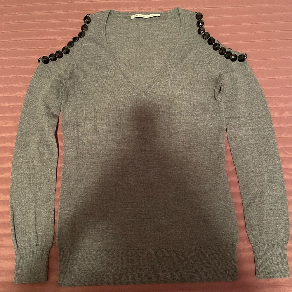 Trina Turk Cut Off Shoulder Sweater 100% Merino Wool - S